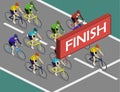 Isometric flat group of cyclists man in road bicycle racing.