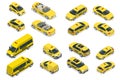 Isometric flat high quality city service transport icon set. Car taxi. Build your own world web infographic collection