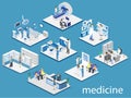 Isometric flat interior hospital room, pharmacy, doctor`s office, mri, operating. Royalty Free Stock Photo