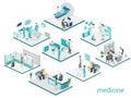 Isometric flat interior of hospital room, pharmacy, doctor`s office, Royalty Free Stock Photo