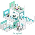 Isometric flat interior of hospital room, pharmacy, doctors office, waiting room Royalty Free Stock Photo