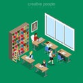 Isometric flat library school university vector. E