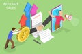 Isometric flat vector concept of affiliate sales, referral marketing strategy. Royalty Free Stock Photo