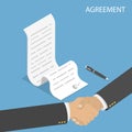 Isometric flat vector concept of agreement, handshake. Royalty Free Stock Photo