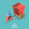 Isometric flat vector concept of asian food delivery, japanese sushi. Royalty Free Stock Photo