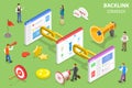 Isometric flat vector concept of backlink strategy, SEO link building. Royalty Free Stock Photo