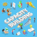 Isometric flat vector concept of capacity building, process of skills obtaining.