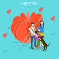 Isometric flat vector concept of child adoption, physical, emotional.