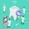 Isometric flat vector concept of dental checkup, treatment of tooth decay.