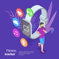 Isometric flat vector concept of fitness tracker, smart watch.