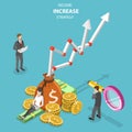 Isometric flat vector concept of income increase strategy, financial growth.