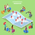 Isometric flat vector concept of international migration, immigration.