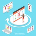 Marketing retargeting isometric flat vector conceptual illustration.