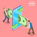 Isometric flat vector concept of mobile money transer. Royalty Free Stock Photo