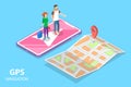 Isometric flat vector concept of mobile pgs navigation, city map.
