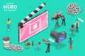 Isometric Flat Vector Concept of Mobile Video Recoding App, Motion Design Studio Royalty Free Stock Photo