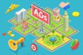 Isometric flat vector concept of outdoor advertising, advertisement billboards.