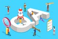 Isometric flat vector concept of QA, quality assurance, software app testing. Royalty Free Stock Photo