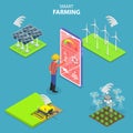 Isometric flat vector concept of smart farming, agricultural automation.