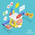 Isometric flat vector concept of store advertiesment campaign, digital marketing Royalty Free Stock Photo
