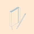 Isometric flat vector illustration of copybook notepad with pencil.