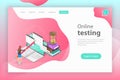 Isometric flat vector landing page header for online testing. Royalty Free Stock Photo