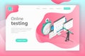 Isometric flat vector landing page header for online testing. Royalty Free Stock Photo