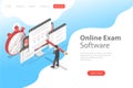 Isometric flat vector landing page header for online testing, questionnaire form Royalty Free Stock Photo