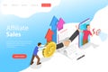 Isometric flat vector landing page template of affiliate sales. Royalty Free Stock Photo