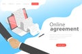 Isometric flat vector landing page template of agreement, handshake. Royalty Free Stock Photo