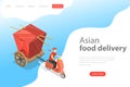 Isometric flat vector landing page template of asian food delivery. Royalty Free Stock Photo