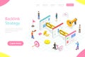 Isometric flat vector landing page template of backlink strategy, link building. Royalty Free Stock Photo