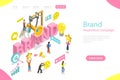 Isometric flat vector landing page template of brand awareness campaign.
