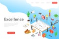 Isometric vector landing page template of business excellence.