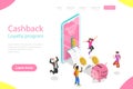 Isometric flat vector landing page template of cash back, loyalty program.