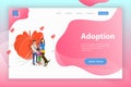 Isometric flat vector landing page template of child adoption, physical.