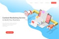 Isometric flat vector landing page template of content strategy. Royalty Free Stock Photo