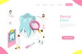 Isometric flat vector landing page template of dental checkup.