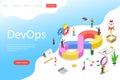 Isometric flat vector landing page template of DevOps. Royalty Free Stock Photo