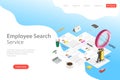 Isometric flat vector landing page template of employee search service.