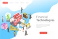 Isometric flat vector landing page template of fintech, financial technology.