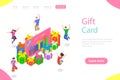 Isometric flat vector landing page template of gift card, loyalty program.