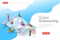 Isometric flat vector landing page template of global outsourcing.