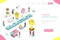 Isometric flat vector landing page template of hackathon.