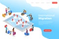 Isometric flat vector landing page template of international migration.