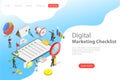 Isometric flat vector landing page template of marketing checklist. Royalty Free Stock Photo