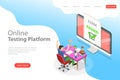 Isometric flat vector landing page template of passed online exam.