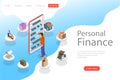 Isometric flat vector landing page template of personal home finance.