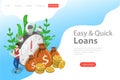 Isometric flat vector landing page template of quick loan, easy cash.