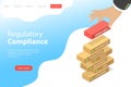 Isometric flat vector landing page template of regulatory compliance.